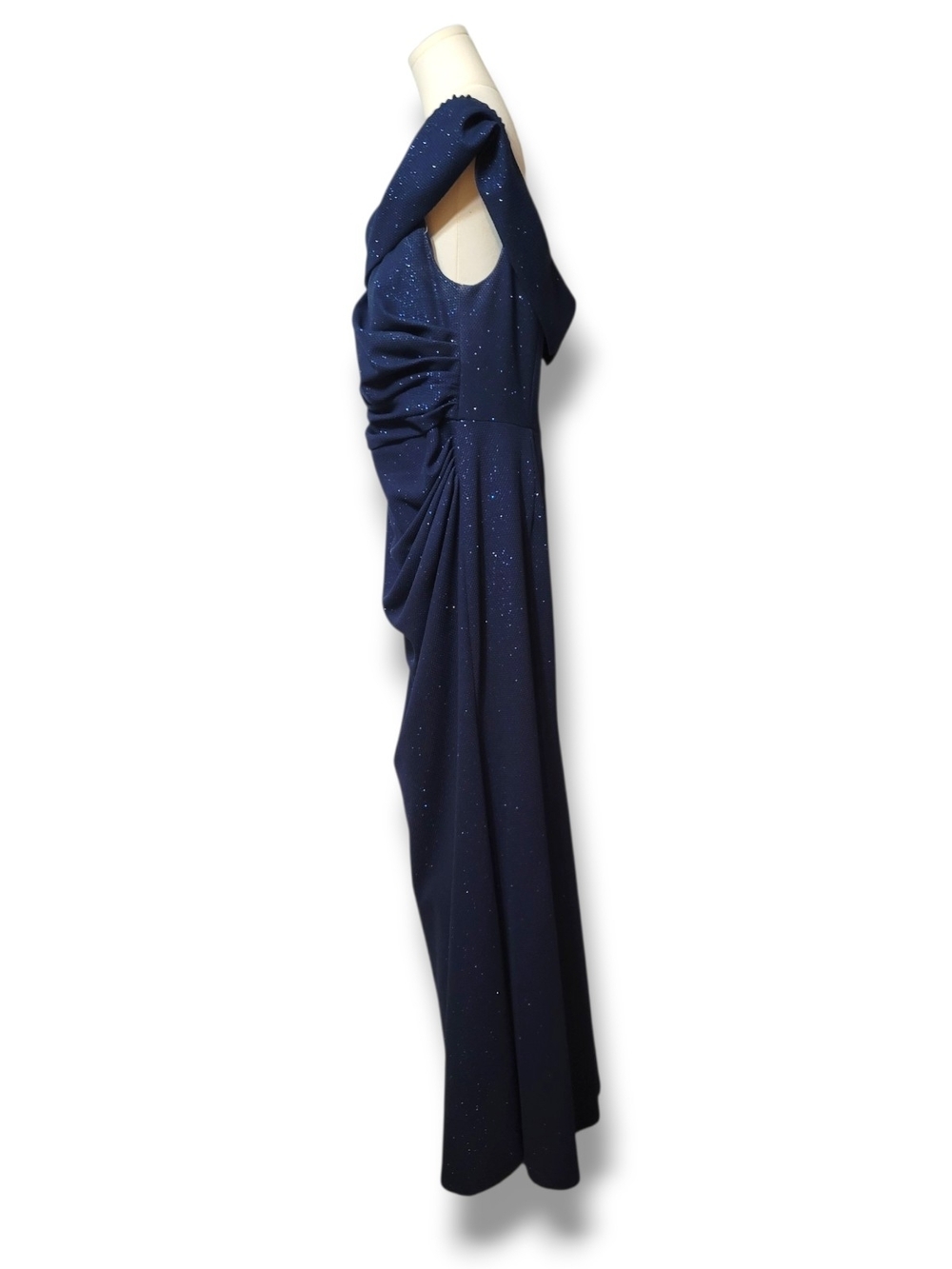 OLEG CASSINI - 16W Sparkle Navy Draped Evening Gown - Picture 3 of 8
